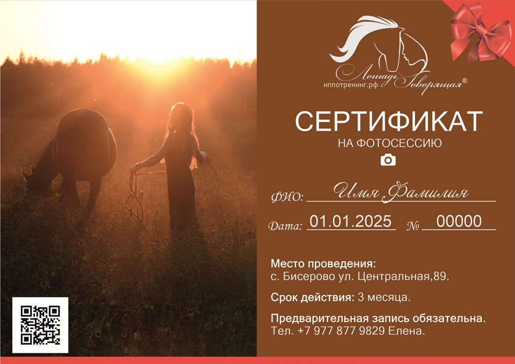 Подарочный сертификат на фотосессию с лошадью